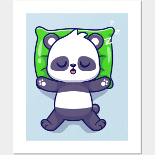 Cute Panda Sleeping On Pillow Cartoon Posters and Art